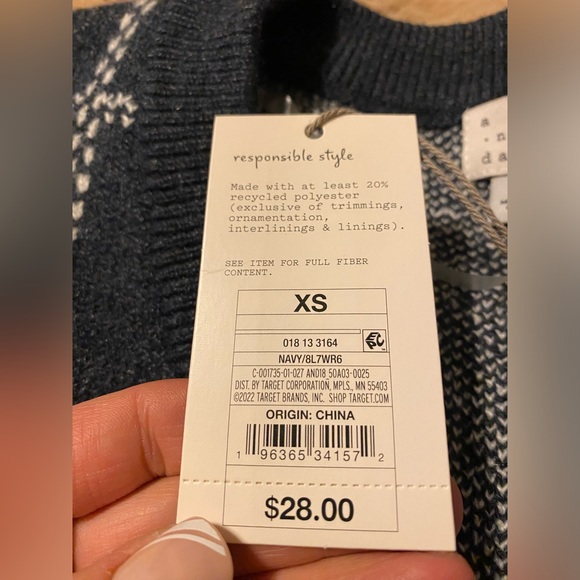 ✨ A New Day Women’s Navy Blue & White Plaid Sweater vest oversized xs - Picture 5 of 6